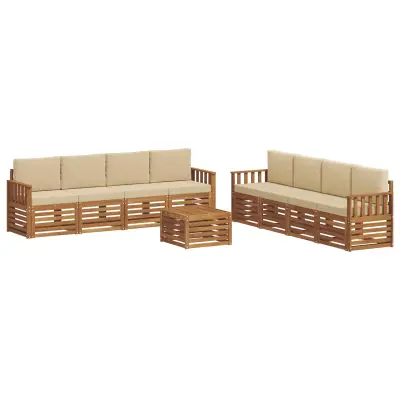 vidaXL Sedežne garniture 9 pcs Naravna in bež Masiven les akacije