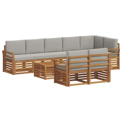 vidaXL Sedežne garniture z blazino 9 pcs Naravna in svetlo siva