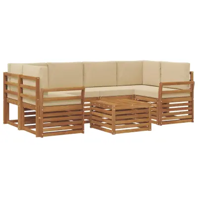 vidaXL Zunanja garnitura za sedenje z blazino 7 pcs Naravna in bež