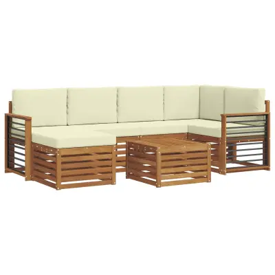vidaXL Kotna sedežna garnitura z blazino 7 pcs Naravna in smetana