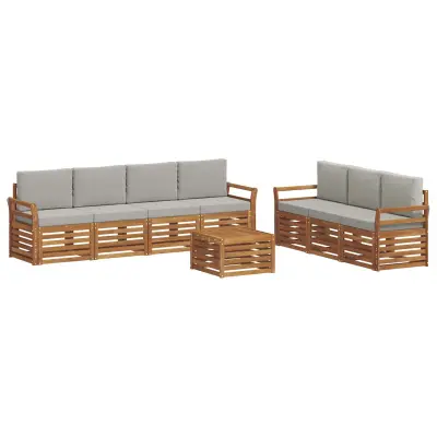 vidaXL Sedežne garniture z blazino 8 pcs Naravna in svetlo siva