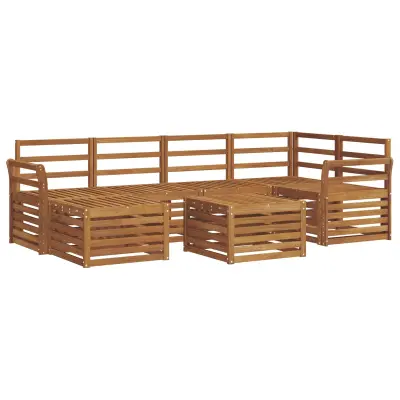 vidaXL Kotna sedežna garnitura 7 pcs Naravna Masiven les akacije