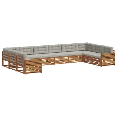 vidaXL Sedežne garniture z blazino 9 pcs Naravna in svetlo siva