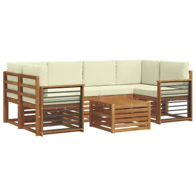 vidaXL Zunanja garnitura za sedenje z blazino 7 pcs Naravna in smetana