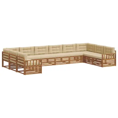 vidaXL Sedežne garniture 5 pcs Naravna in bež Masiven les akacije