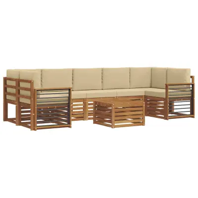 vidaXL Zunanja garnitura za sedenje z blazino 8 pcs Naravna in bež