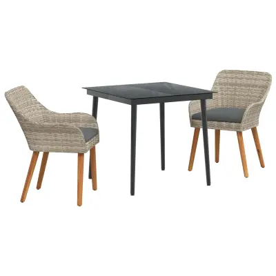 vidaXL Komplet za jedilnico v vrtu 3 pcs Svetlo siva poli ratan
