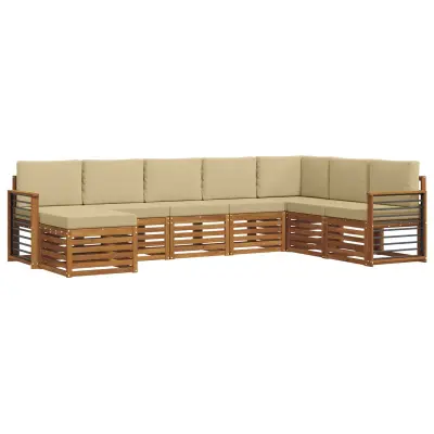 vidaXL Zunanja garnitura za sedenje z blazino 8 pcs Naravna in bež
