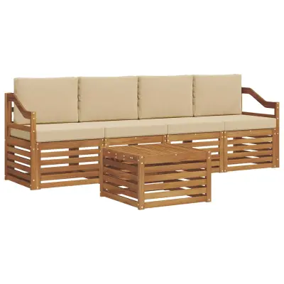 vidaXL Zunanja garnitura za sedenje z blazino 5 pcs Naravna in bež