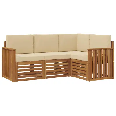 vidaXL Sedežne garniture 4 pcs Naravna in bež Masiven les akacije