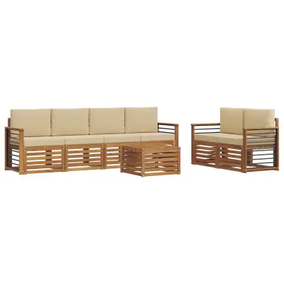 vidaXL Zunanja garnitura za sedenje z blazino 7 pcs Naravna in bež