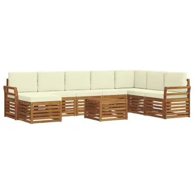 vidaXL Zunanja garnitura za sedenje z blazino 9 pcs Naravna in smetana
