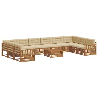 vidaXL Sedežne garniture 11 pcs Naravna in bež Masiven les akacije