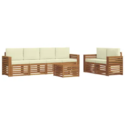 vidaXL Zunanja garnitura za sedenje z blazino 7 pcs Naravna in smetana