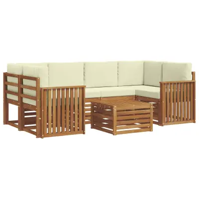 vidaXL Zunanja garnitura za sedenje z blazino 7 pcs Naravna in smetana
