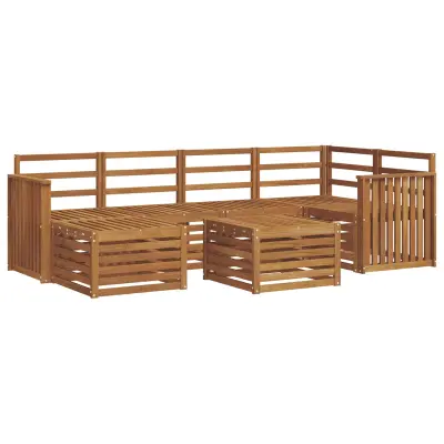 vidaXL Kotna sedežna garnitura 7 pcs Naravna Masiven les akacije