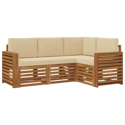 vidaXL Sedežne garniture 4 pcs Naravna in bež Masiven les akacije