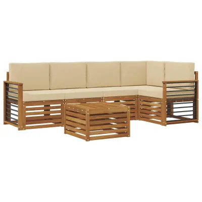 vidaXL Kotna sedežna garnitura z blazino 6 pcs Naravna in bež