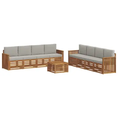 vidaXL Sedežne garniture z blazino 9 pcs Naravna in svetlo siva