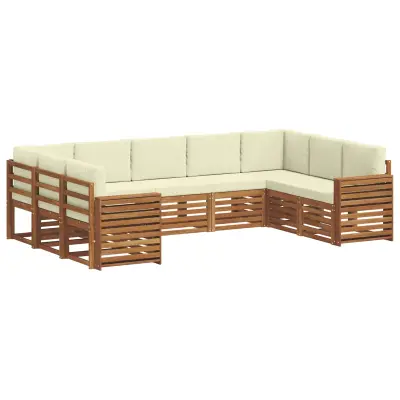 vidaXL Kotna sedežna garnitura z blazino 9 pcs Naravna in smetana