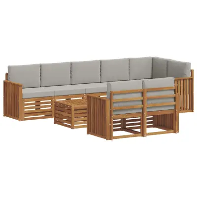 vidaXL Sedežne garniture z blazino 9 pcs Naravna in svetlo siva