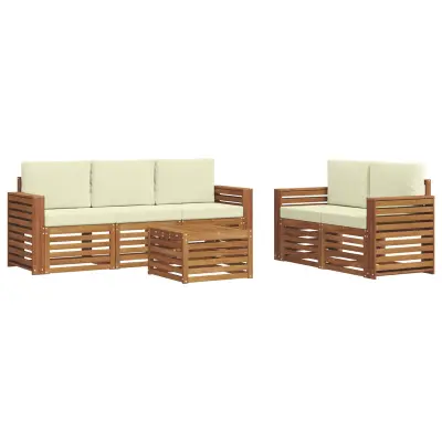 vidaXL Sedežne garniture 6 pcs Naravna in smetana Masiven les akacije
