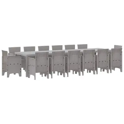 vidaXL Komplet za jedilnico v vrtu 15 pcs Svetlo siva Polt rattan