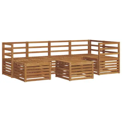 vidaXL Kotna sedežna garnitura 7 pcs Naravna Masiven les akacije
