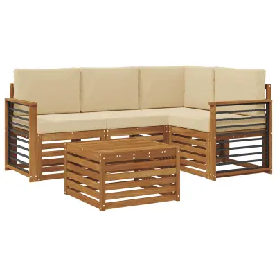 vidaXL Zunanja garnitura za sedenje z blazino 5 pcs Naravna in bež