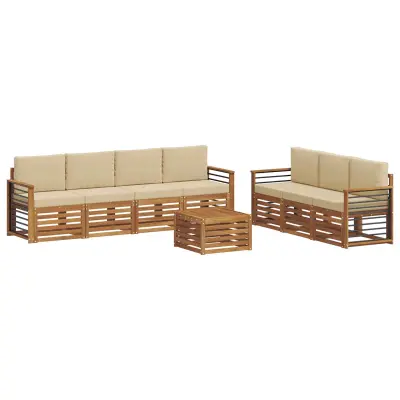 vidaXL Sedežne garniture 8 pcs Naravna in bež Masiven les akacije