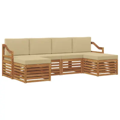 vidaXL Sedežne garniture 6 pcs Naravna in bež Masiven les akacije