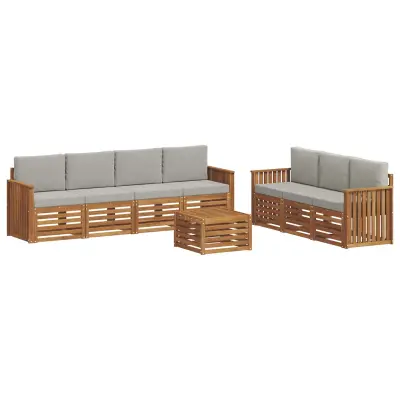 vidaXL Sedežne garniture z blazino 8 pcs Naravna in svetlo siva