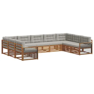 vidaXL Zunanja garnitura za sedenje 9 pcs Naravna in svetlo siva