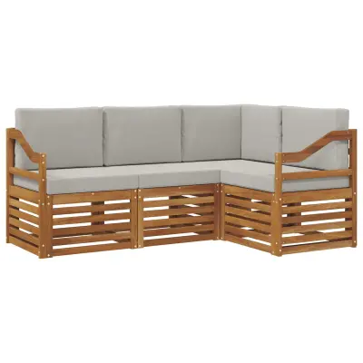 vidaXL Sedežne garniture z blazino 4 pcs Naravna in svetlo siva