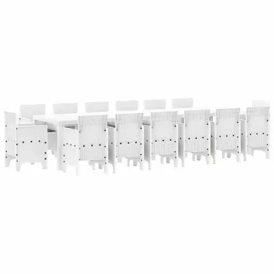 vidaXL Komplet za jedilnico v vrtu 15 pcs Bela Polt rattan