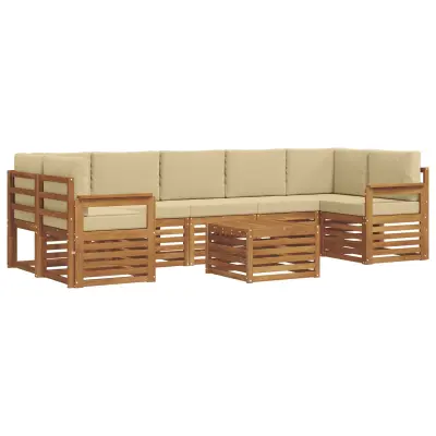 vidaXL Zunanja garnitura za sedenje z blazino 8 pcs Naravna in bež