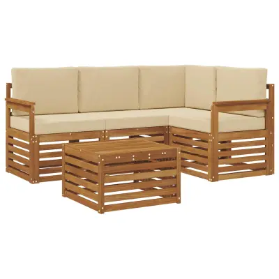 vidaXL Zunanja garnitura za sedenje z blazino 5 pcs Naravna in bež