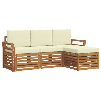 vidaXL Zunanja garnitura za sedenje z blazino 4 pcs Naravna in smetana
