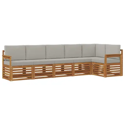 vidaXL Kotna sedežna garnitura z blazino 6 pcs Naravna in svetlo siva