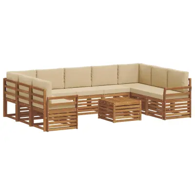 vidaXL Sedežne garniture 10 pcs Naravna in bež Masiven les akacije