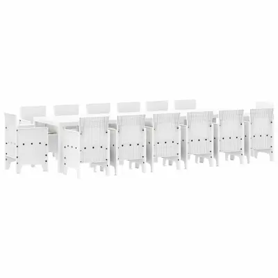 vidaXL Komplet za jedilnico v vrtu 15 pcs Bela Polt rattan