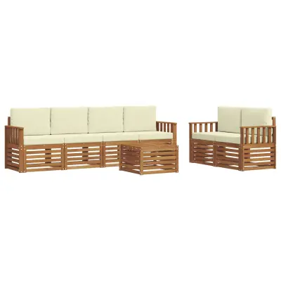 vidaXL Zunanja garnitura za sedenje z blazino 7 pcs Naravna in smetana