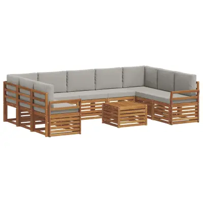 vidaXL Sedežne garniture z blazino 10 pcs Naravna in svetlo siva