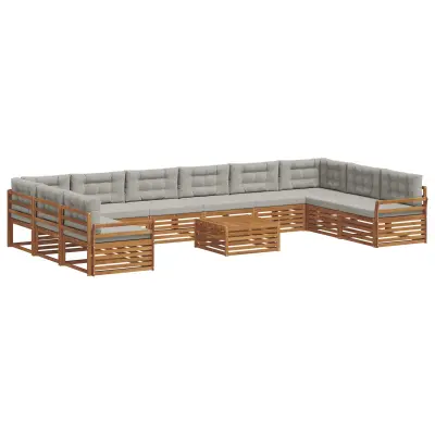 vidaXL Sedežne garniture z blazino 11 pcs Naravna in svetlo siva