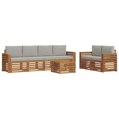 vidaXL Zunanja garnitura za sedenje 7 pcs Naravna in svetlo siva