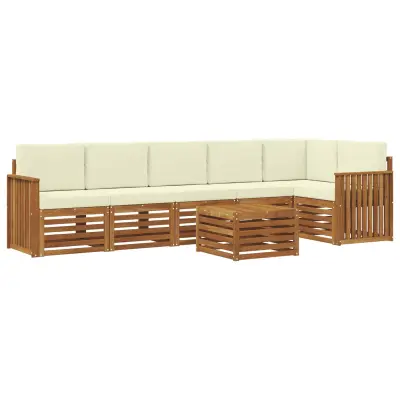 vidaXL Kotna sedežna garnitura z blazino 7 pcs Naravna in smetana