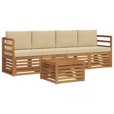 vidaXL Zunanja garnitura za sedenje z blazino 5 pcs Naravna in bež