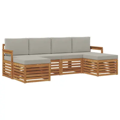 vidaXL Sedežne garniture z blazino 6 pcs Naravna in svetlo siva