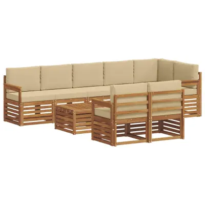 vidaXL Sedežne garniture 9 pcs Naravna in bež Masiven les akacije