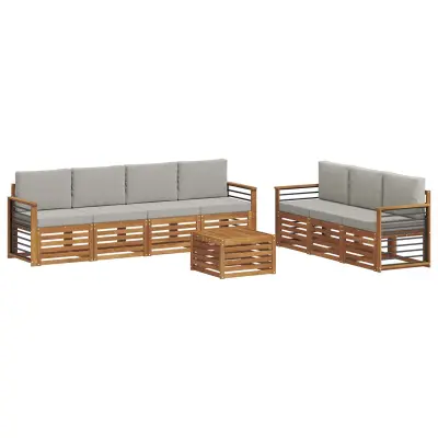 vidaXL Sedežne garniture z blazino 8 pcs Naravna in svetlo siva